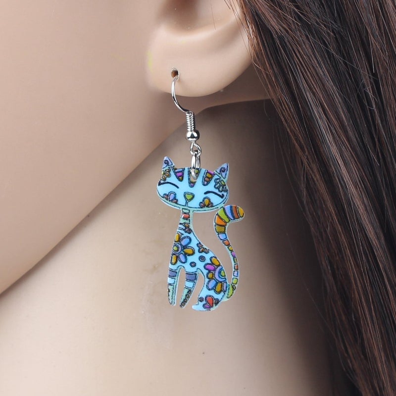 Bonsny Acrylic Drop Cat Earrings Pets Funny Design Dangle Lovely Gift For Women (Blue) - Image 4